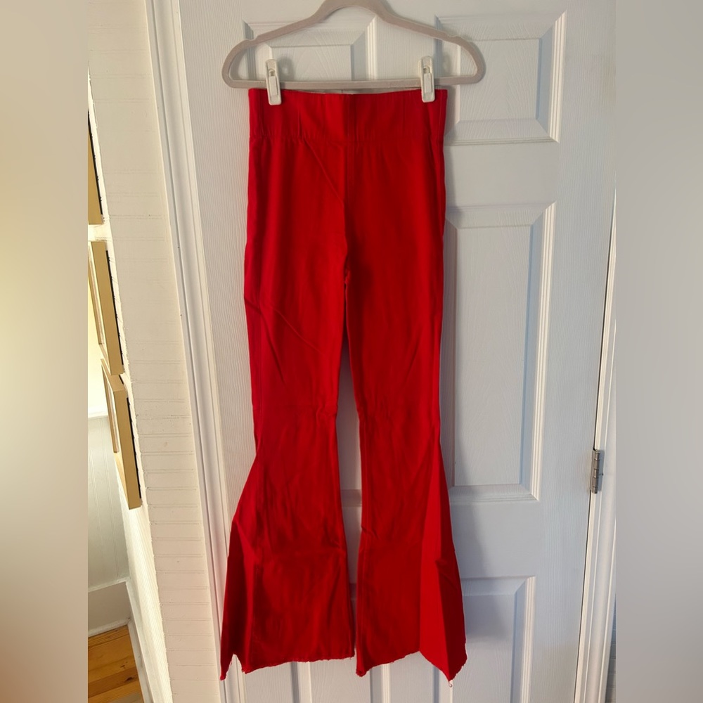 Red Wide Flare Pants with Elastic Waist